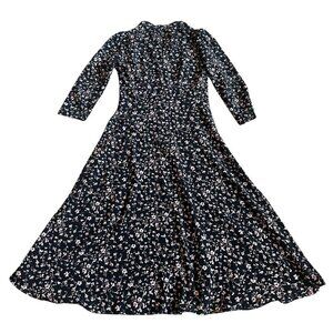 Arefeva Floral Print Dress Mock Neck Cropped Sleeve Flowy Size Medium Women's